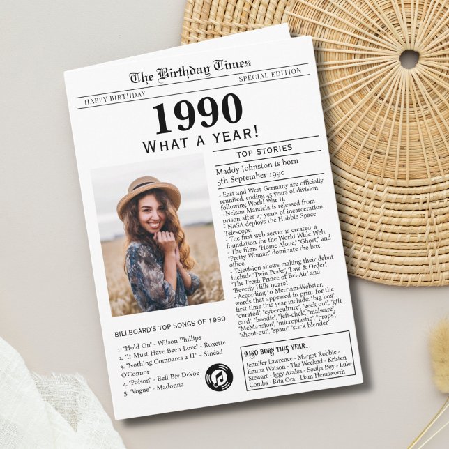 Carte d'anniversaire du journal 1990 (Créateur téléchargé)