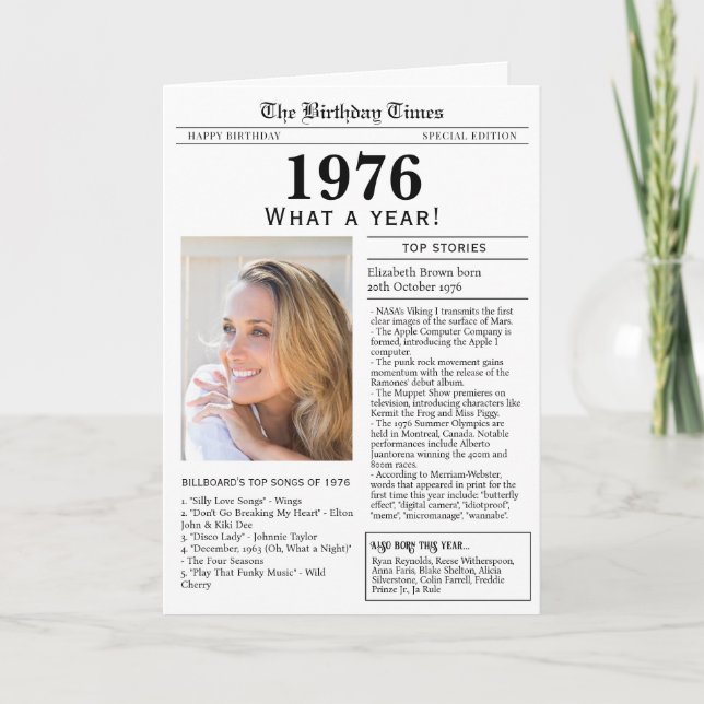 Carte d'anniversaire du journal de 1976 (Devant)