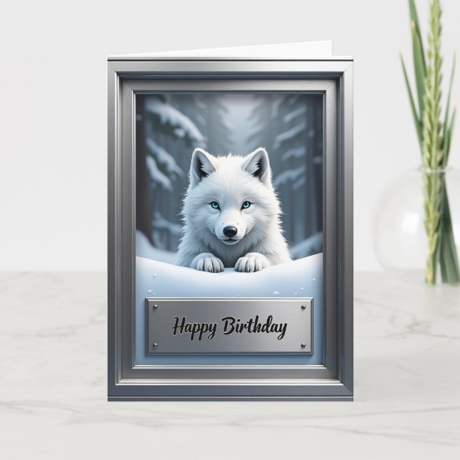Carte d'anniversaire du loup arctique joyeux (Devant)