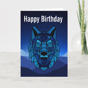Carte d'anniversaire du loup bleu géométrique