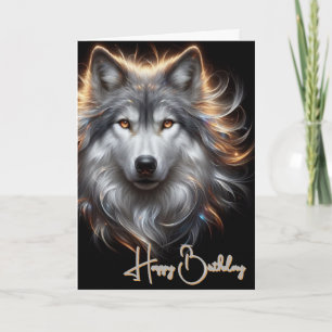 Carte d'anniversaire du loup gris joyeux