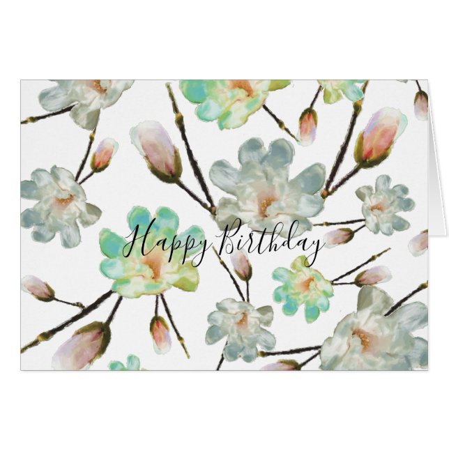 Carte d'anniversaire du Motif Magnolia (Devant Horizontal)