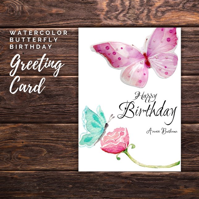 Carte d'anniversaire du papillon aquarelle (Watercolor Butterfly Birthday)