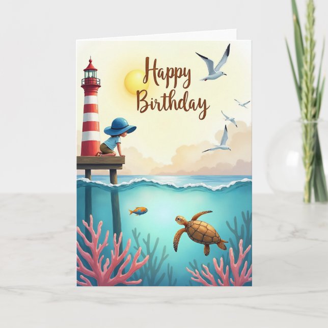 Carte d'anniversaire du phare chaleureux (Devant)