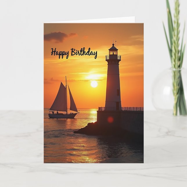 Carte d'anniversaire du phare du coucher de soleil (Devant)