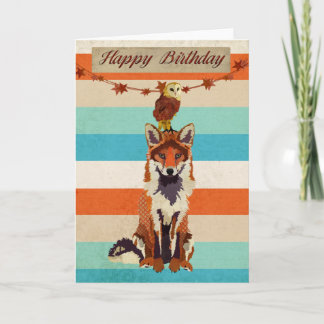 Carte d'anniversaire du renard et de la chouette d