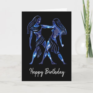 Carte d'anniversaire du signe des Gémeaux bleus