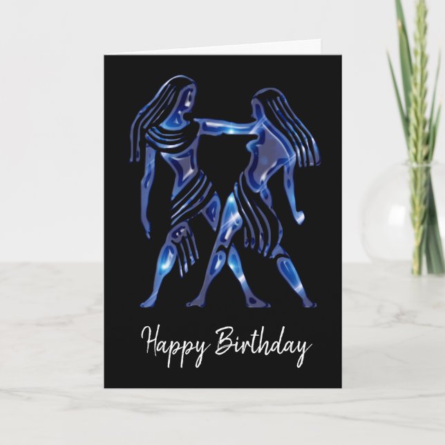 Carte d'anniversaire du signe des Gémeaux bleus (Devant)