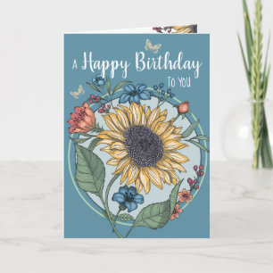Carte d'anniversaire du tournesol d'aquarelle