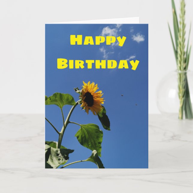 Carte d'anniversaire du tournesol jaune et ciel bl (Devant)