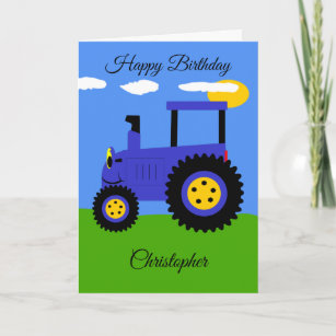 Carte d'anniversaire du tracteur bleu