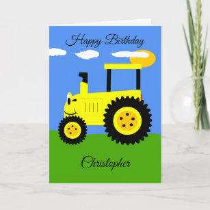 Carte d'anniversaire du tracteur jaune