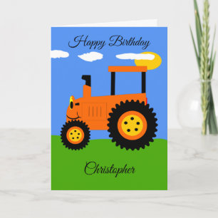 Carte d'anniversaire du tracteur orange