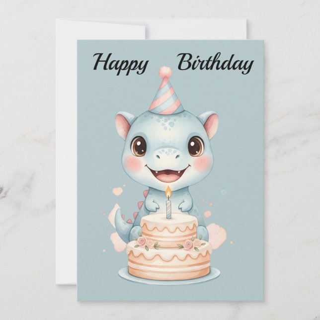 Carte d'anniversaire d'un adorable bébé dinosaure  (Devant)