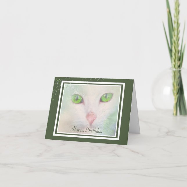 Carte d'anniversaire d'un chat blanc élégant aux y (Devant)