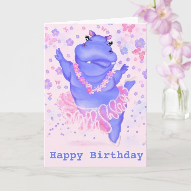 Carte d'anniversaire d'un hippopotame Prima Baller (Orchidée)