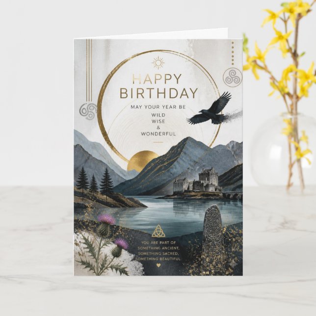 Carte d'anniversaire écossaise du château du corbe (Fleur jaune)