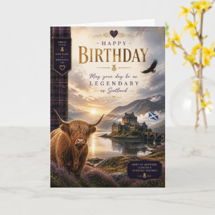Carte d'anniversaire écossaise Highland Cow Sunset