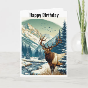 Carte d'anniversaire Élan Bull à l'aquarelle Monta