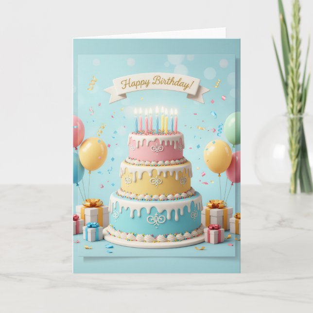 Carte d'anniversaire - Élégant Gâteau à Étages Pas (Devant)