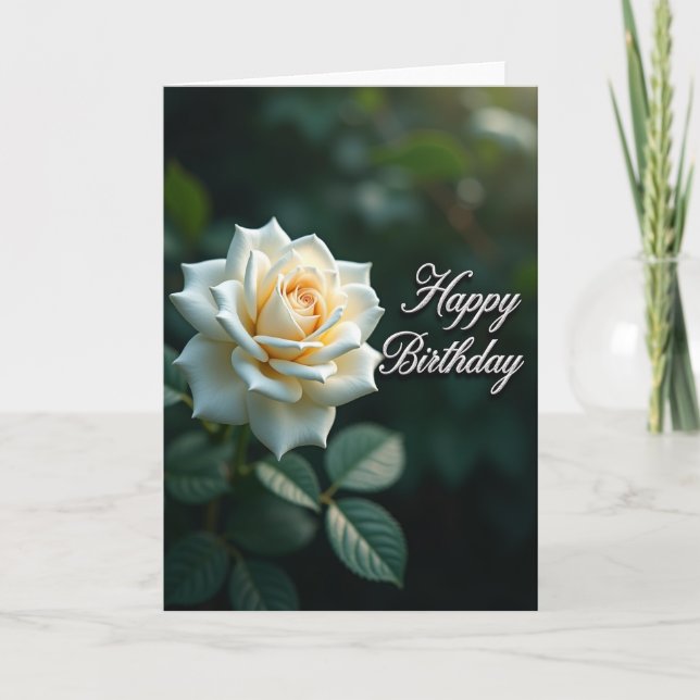 Carte d'anniversaire élégante à la rose blanche (Devant)