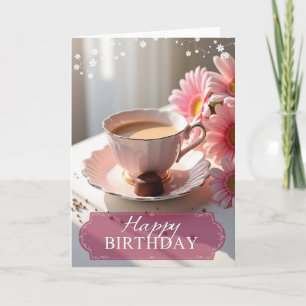 Carte d'anniversaire élégante à la tasse de thé ro