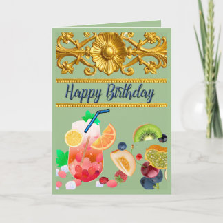 Carte d'anniversaire élégante à motif floral or