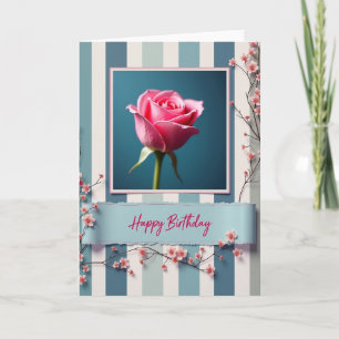 Carte d'anniversaire élégante à rayures florales