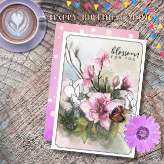 Carte d'anniversaire élégante aquarelle Magnolia r
