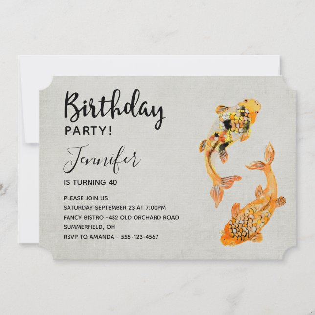 Carte d'anniversaire élégante avec carpe koï dorée (Devant)