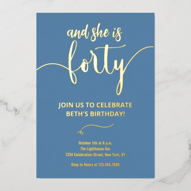 Carte d'anniversaire élégante bleue poussiéreuse e (Recto)