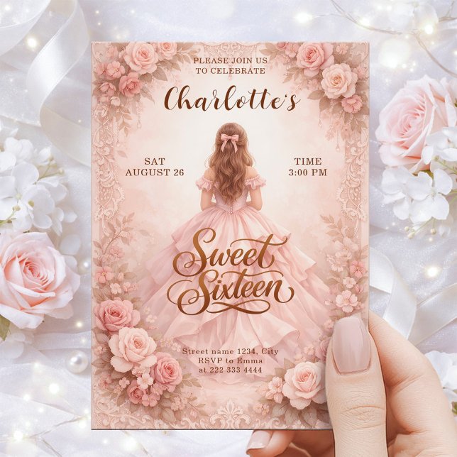 Carte d'anniversaire Elégante Blush pour les Seize (Créateur téléchargé)