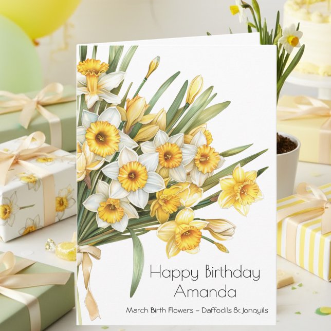 Carte d'anniversaire élégante de mars avec jonquil (Créateur téléchargé)