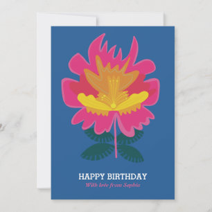 Carte d'anniversaire élégante moderne florale bleu