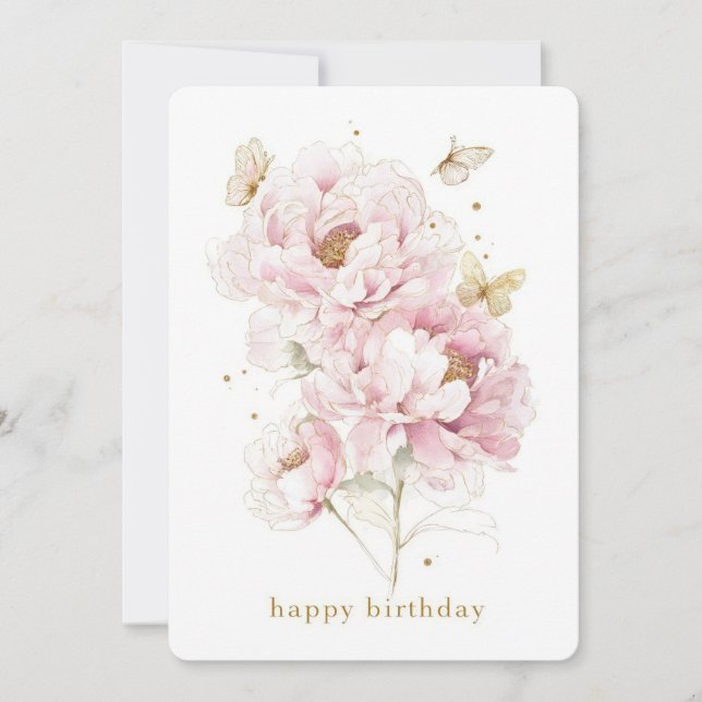 Carte d'anniversaire Élégante Pivoine (Devant)