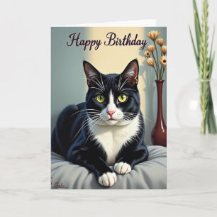 Carte d'anniversaire élégante pour chat smoking