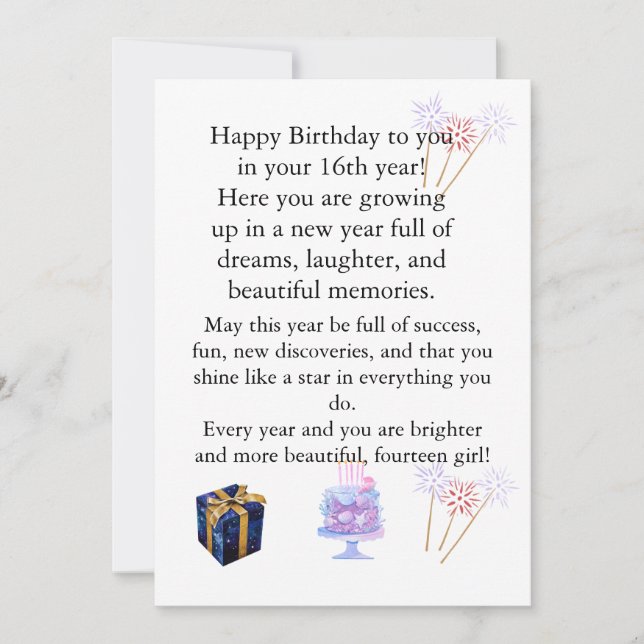 Carte d'anniversaire élégante pour elle – Message  (Devant)
