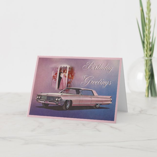 Carte d'anniversaire élégante rose de Cadillac (Devant)