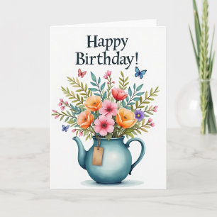 Carte d'anniversaire Élégante Théière