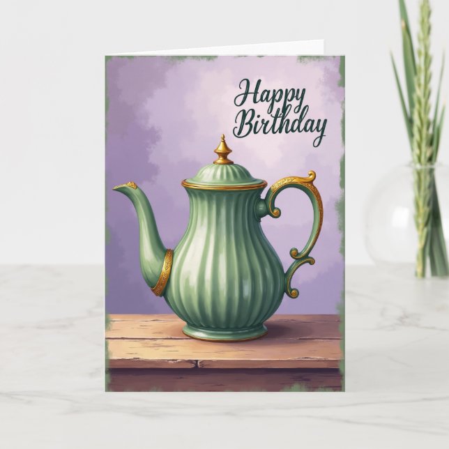 Carte d'anniversaire Élégante Théière Sage (Devant)