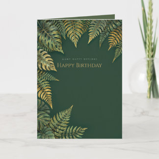 Carte d'anniversaire élégante verte et dorée pour
