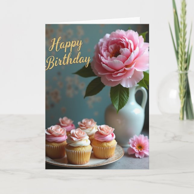 Carte d'anniversaire Élégantes Pétales (Devant)