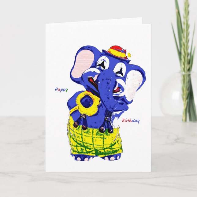 Carte d'anniversaire éléphant, Anniversaire d'enfa (Devant)