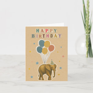 Carte d'anniversaire éléphant avec ballons