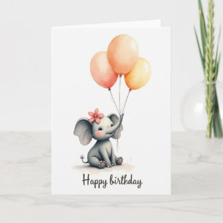 Carte d'anniversaire éléphant bébé aquarelle
