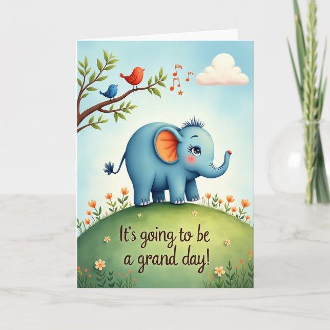 Carte d'anniversaire éléphant bleu douce (Devant)