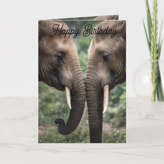 Carte d'anniversaire Elephant Family Love. (Devant)