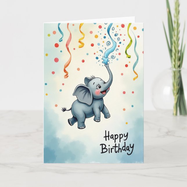 Carte d'anniversaire éléphant joyeux éclaté (Devant)