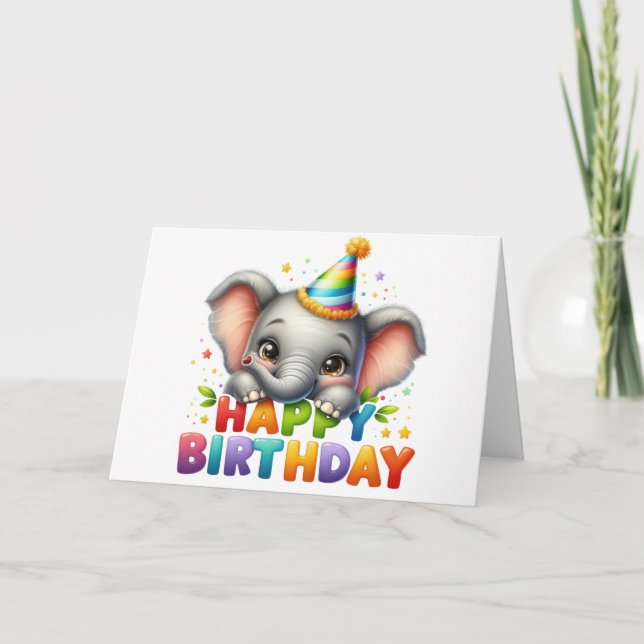 Carte d'anniversaire éléphant mignon  (Devant)