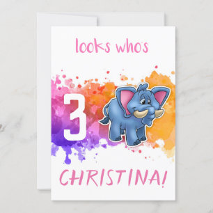 Carte d'anniversaire éléphant mignon violet